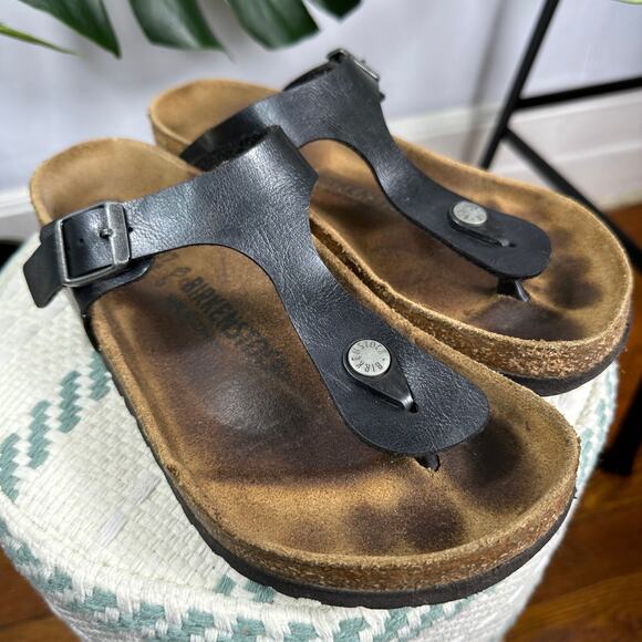 Birkenstock Gizeh Black Patent Birko Flor Thong Sandals Size 37 US 6 Regular Fit - Picture 7 of 10